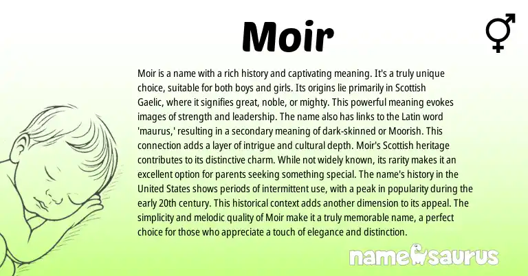 Infographic about Moir name meaning, Moir is a name from Scottish, Latin, Gaelic origin(s).