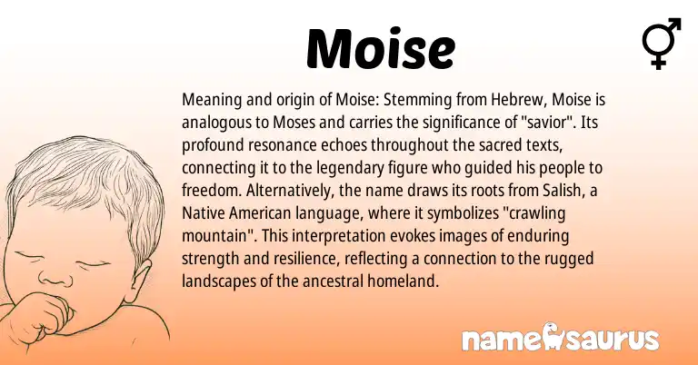Infographic about Moise name meaning, Moise is a name from Native American, Salish, Hebrew origin(s).