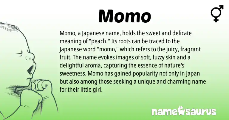 Infographic about Momo name meaning, Momo is a name from Japanese origin(s).