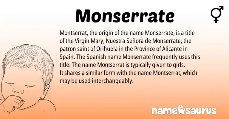 Infographic about Monserrate name meaning, Monserrate is a name from Spain, Spanish origin(s).