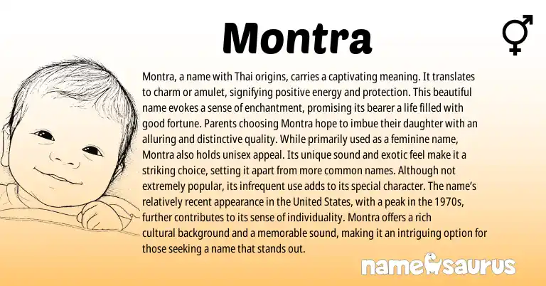 Infographic about Montra name meaning, Montra is a name from Thai origin(s).