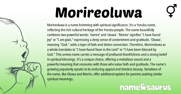 Infographic about Morireoluwa name meaning, Morireoluwa is a name from Yoruba, Nigerian origin(s).