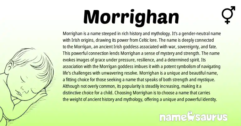 Infographic about Morrighan name meaning, Morrighan is a name from Celtic, Irish origin(s).