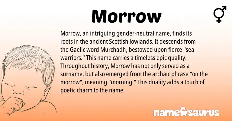 Infographic about Morrow name meaning, Morrow is a name from Gaelic, Scottish origin(s).