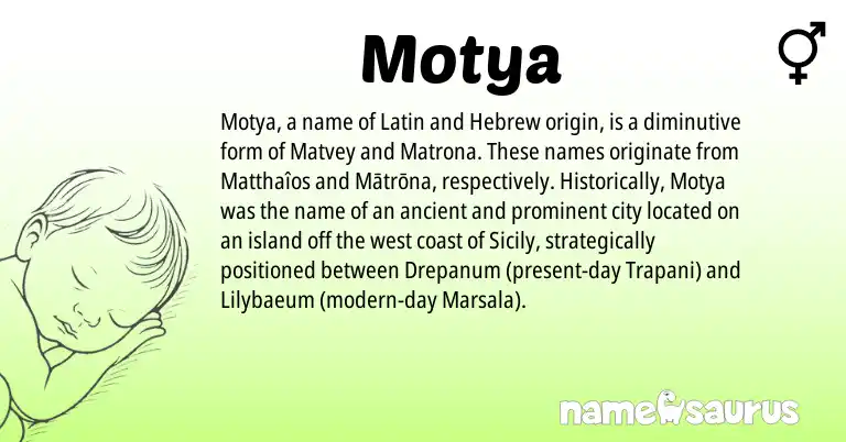 Infographic about Motya name meaning, Motya is a name from Latin, Hebrew origin(s).
