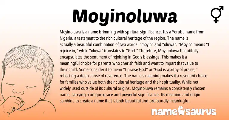 Infographic about Moyinoluwa name meaning, Moyinoluwa is a name from Yoruba origin(s).