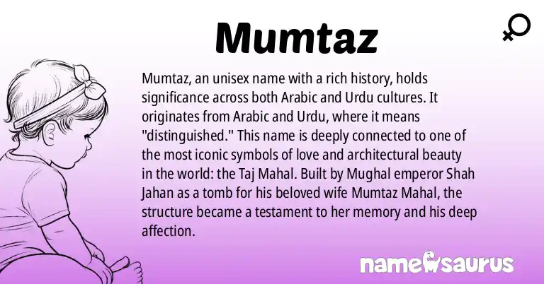 Infographic about Mumtaz name meaning, Mumtaz is a name from Arabic, Urdu origin(s).