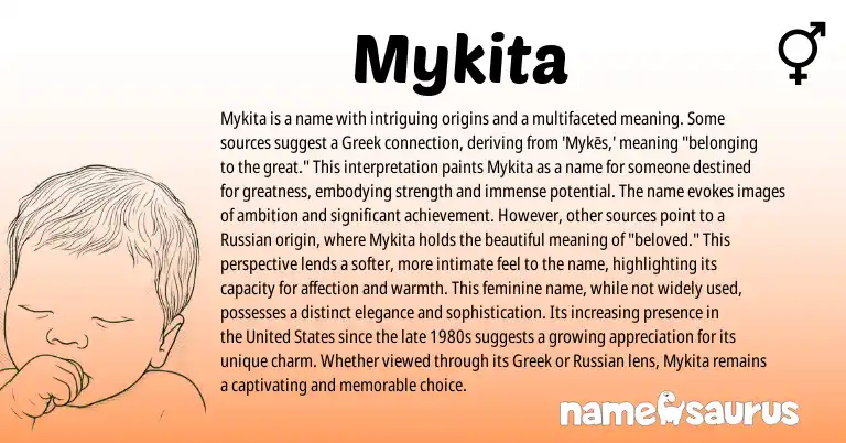 Infographic about Mykita name meaning, Mykita is a name from Greek, Russian origin(s).