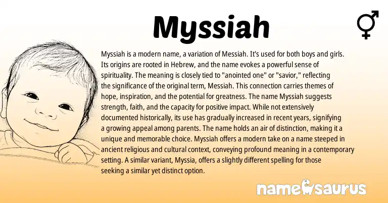 Infographic about Myssiah name meaning, Myssiah is a name from Hebrew, English origin(s).