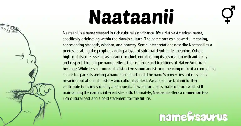 Infographic about Naataanii name meaning, Naataanii is a name from African, American origin(s).