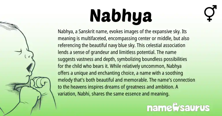 Infographic about Nabhya name meaning, Nabhya is a name from Indian, Sanskrit origin(s).