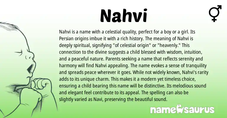 Infographic about Nahvi name meaning, Nahvi is a name from Persian origin(s).