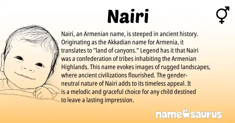 Infographic about Nairi name meaning, Nairi is a name from Akkadian, Armenian origin(s).
