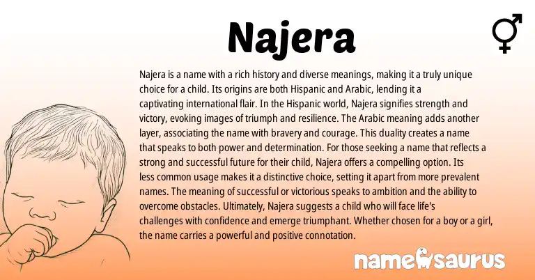 Infographic about Najera name meaning, Najera is a name from Arabic, Spanish origin(s).