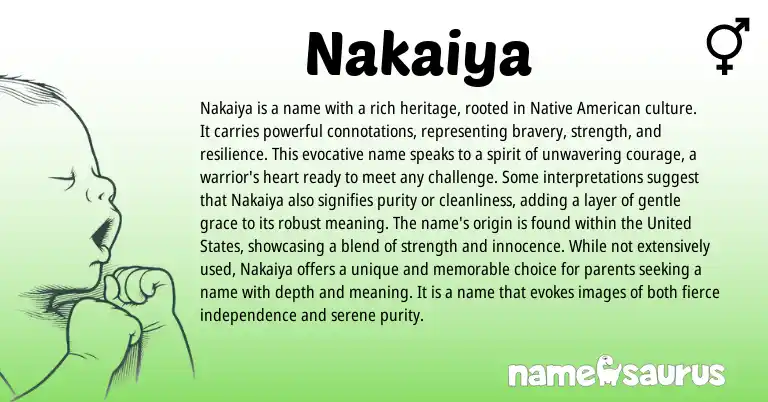 Infographic about Nakaiya name meaning, Nakaiya is a name from American origin(s).