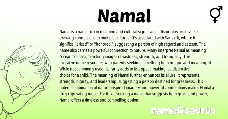 Infographic about Namal name meaning, Namal is a name from Sanskrit, Hebrew origin(s).