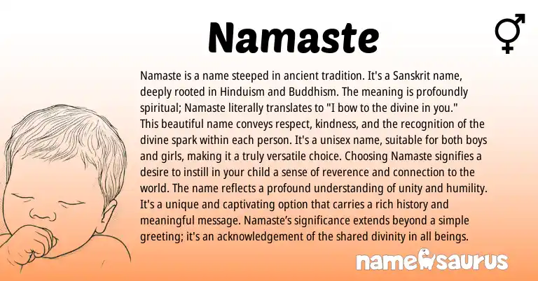 Infographic about Namaste name meaning, Namaste is a name from Indian, Sanskrit origin(s).