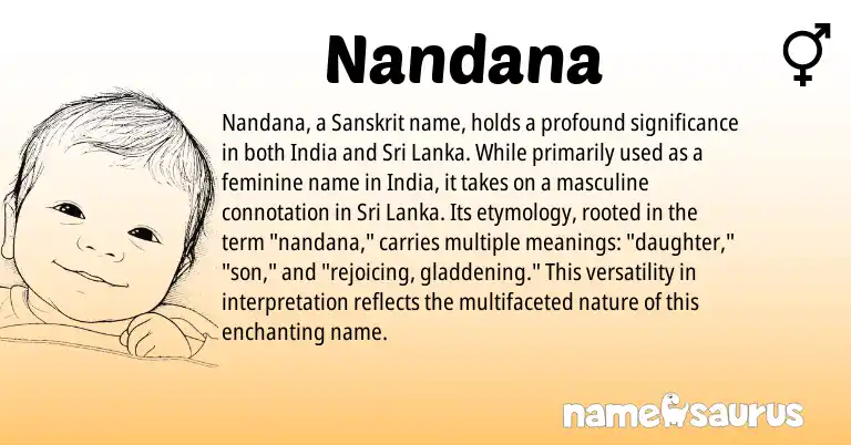 Infographic about Nandana name meaning, Nandana is a name from Sri Lanka, Sanskrit origin(s).