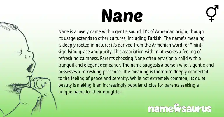 Infographic about Nane name meaning, Nane is a name from Armenian origin(s).