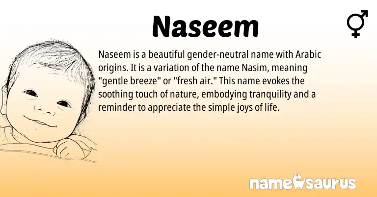 Infographic about Naseem name meaning, Naseem is a name from Arabic origin(s).