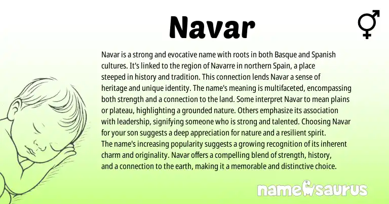 Infographic about Navar name meaning, Navar is a name from Spanish, Basque origin(s).