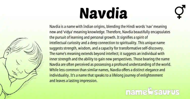 Infographic about Navdia name meaning, Navdia is a name from Indian, Hindi origin(s).