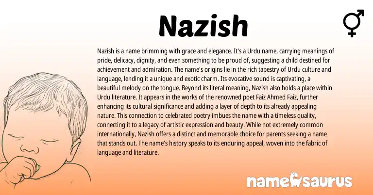 Infographic about Nazish name meaning, Nazish is a name from Persian, Urdu origin(s).