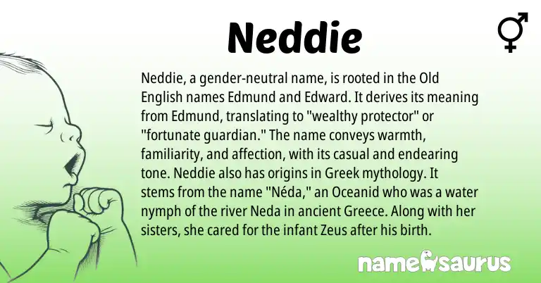 Infographic about Neddie name meaning, Neddie is a name from Old English, Greece, Greek origin(s).