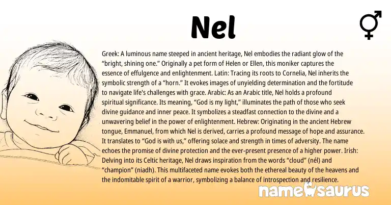 Infographic about Nel name meaning, Nel is a name from Irish, Latin, Arabic, Celtic, Greek, Hebrew origin(s).