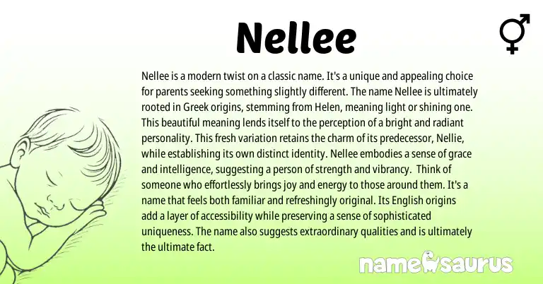 Infographic about Nellee name meaning, Nellee is a name from French, Greek origin(s).