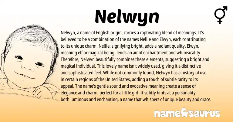 Infographic about Nelwyn name meaning, Nelwyn is a name from English origin(s).