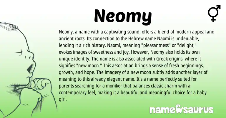 Infographic about Neomy name meaning, Neomy is a name from Greek origin(s).