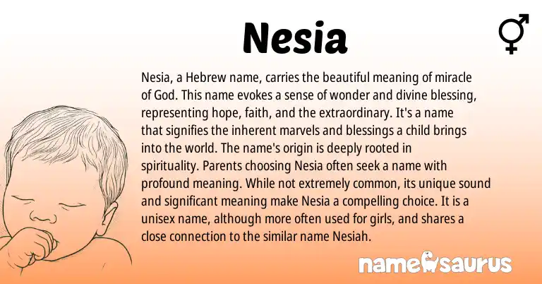 Infographic about Nesia name meaning, Nesia is a name from Hebrew origin(s).