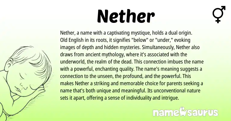 Infographic about Nether name meaning, Nether is a name from English origin(s).