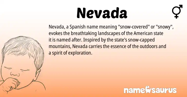 Infographic about Nevada name meaning, Nevada is a name from Spanish, American origin(s).