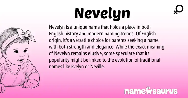 Infographic about Nevelyn name meaning, Nevelyn is a name from English origin(s).
