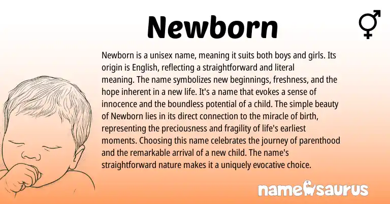 Infographic about Newborn name meaning, Newborn is a name from English origin(s).