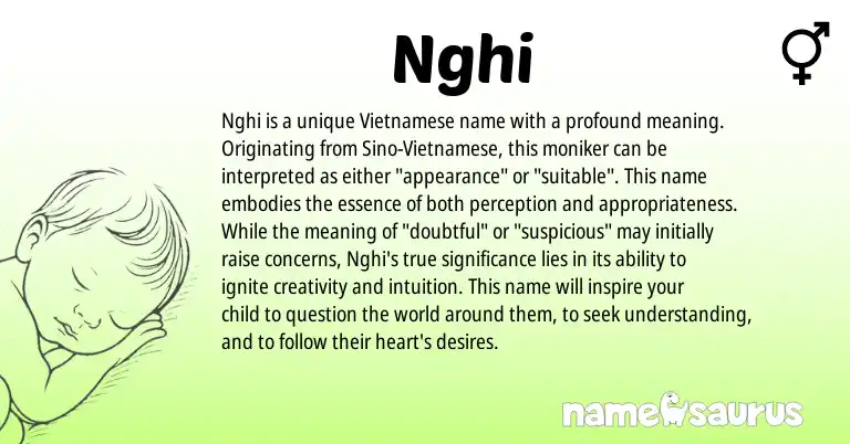 Infographic about Nghi name meaning, Nghi is a name from Vietnamese origin(s).