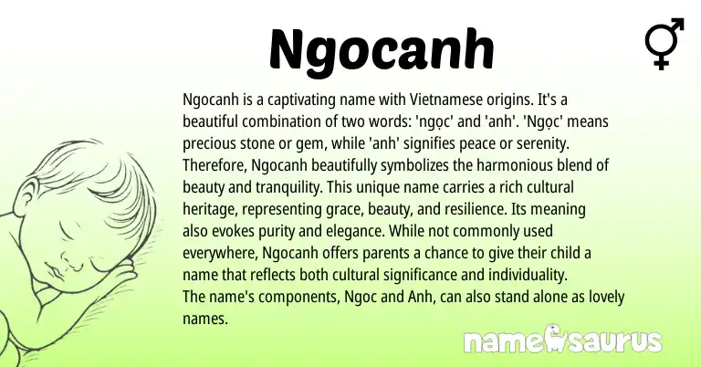 Infographic about Ngocanh name meaning, Ngocanh is a name from Vietnamese origin(s).