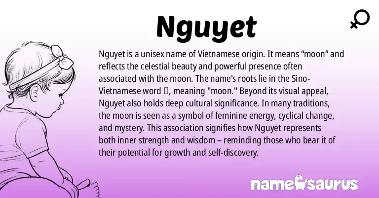 Infographic about Nguyet name meaning, Nguyet is a name from Vietnamese origin(s).