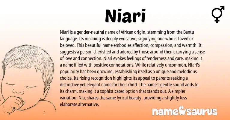 Infographic about Niari name meaning, Niari is a name from Bantu, African origin(s).