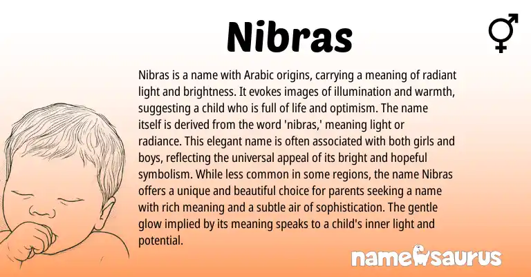 Infographic about Nibras name meaning, Nibras is a name from Arabic origin(s).