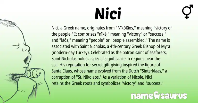 Infographic about Nici name meaning, Nici is a name from Dutch, Greek origin(s).