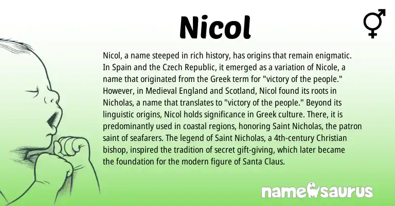 Infographic about Nicol name meaning, Nicol is a name from Spain, England, Czech, Greek origin(s).