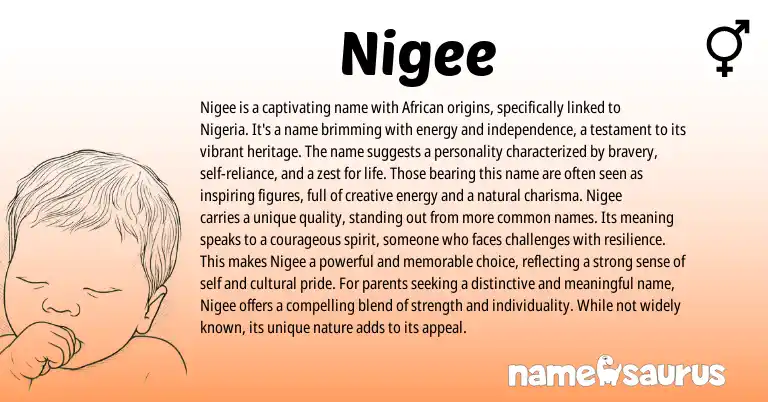 Infographic about Nigee name meaning, Nigee is a name from African origin(s).