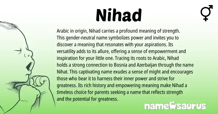 Infographic about Nihad name meaning, Nihad is a name from Arabic origin(s).