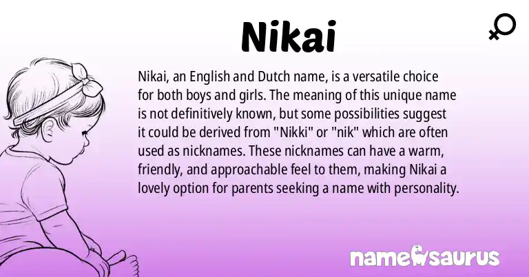 Infographic about Nikai name meaning, Nikai is a name from English (American), Dutch origin(s).