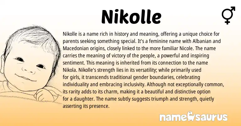 Infographic about Nikolle name meaning, Nikolle is a name from Albanian origin(s).