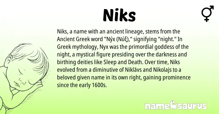 Infographic about Niks name meaning, Niks is a name from Ancient Greek, Greek origin(s).