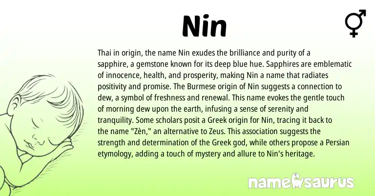 Infographic about Nin name meaning, Nin is a name from Thai, Persian, Burmese, Greek origin(s).